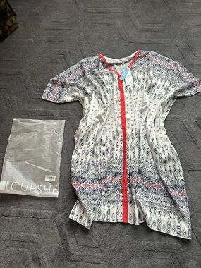 Cupshe White Navy Printed Tunic with Coral Trim